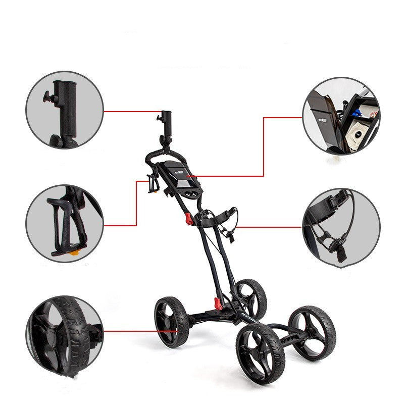 Golf Course Cart Four Wheel Aluminum Alloy Foldable With Umbrella Rack.